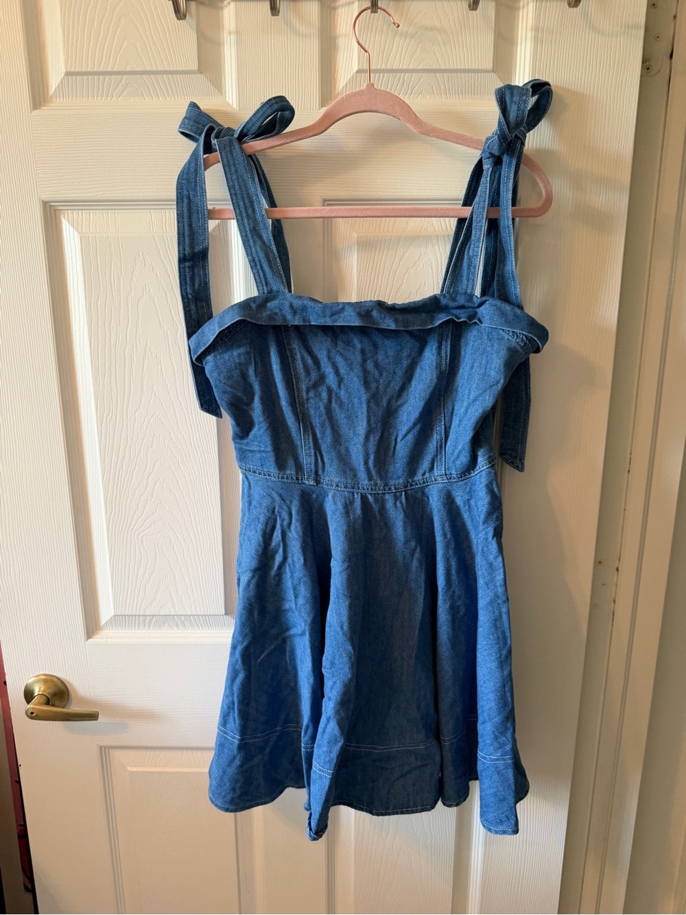 Denim Tie-Shoulder Mini Dress - Blue